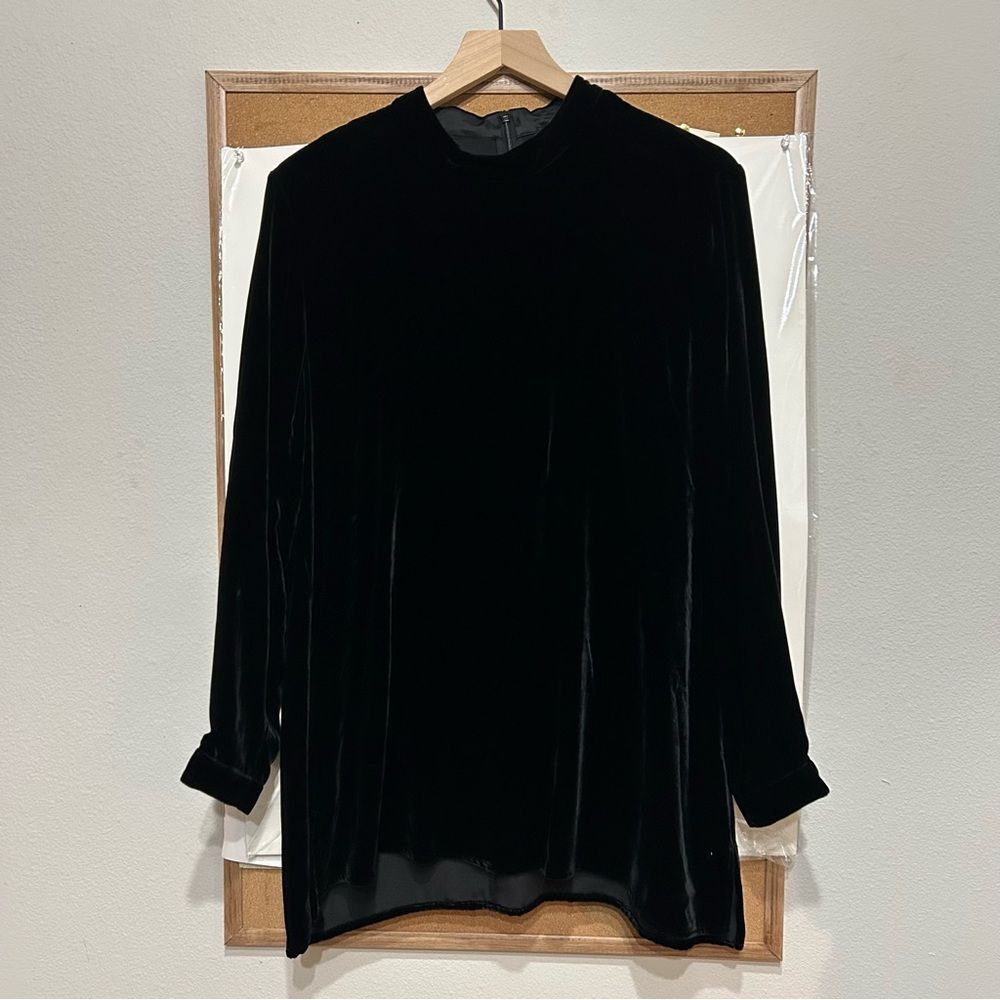 Eileen Fisher Black Velvet Long-Sleeve Tunic Top Medium